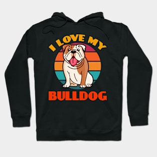 I Love My Bulldog Dog puppy Lover Cute Sunser Retro Funny Hoodie